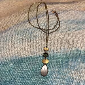 Loft 31" Gold Necklace white teardrop pendant, with gold tone discs.